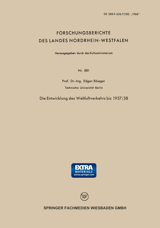 Produktbild: Die Entwicklung des Weltluftverkehrs bis 1957/58