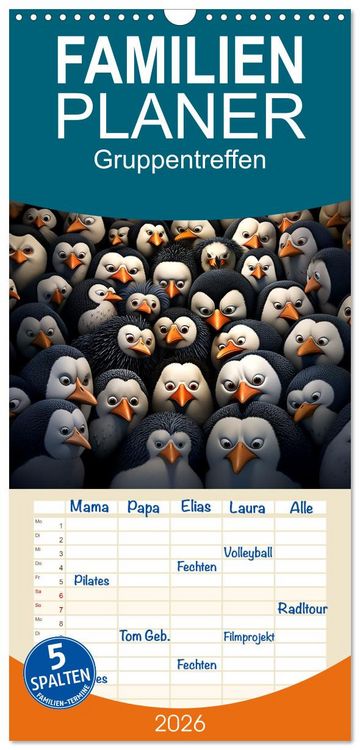 Produktbild: Familienplaner 2026 - Gruppentreffen mit 5 Spalten (Wandkalender, 21 x 45 cm) CALVENDO