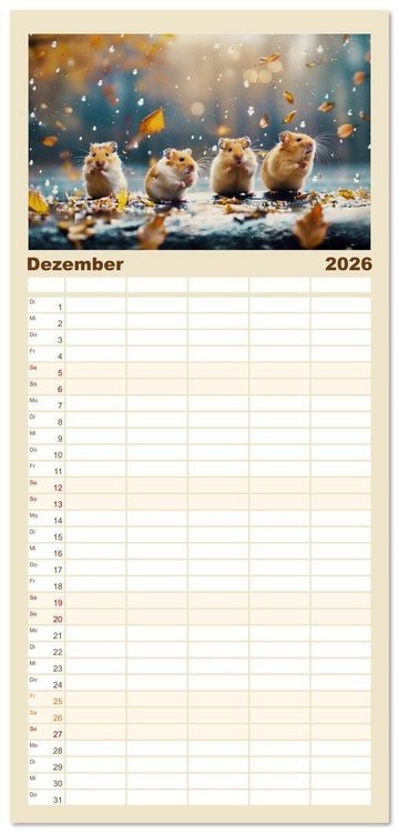 Produktbild: Familienplaner 2026 - Wild und flauschig - Hamster - Abenteuer in freier Natur mit 5 Spalten (Wandkalender, 21 x 45 cm) CALVENDO
