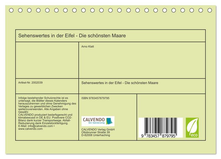 Produktbild: Sehenswertes in der Eifel - Die sch&ouml;nsten Maare (Tischkalender 2026 DIN A5 quer), CALVENDO Monatskalender