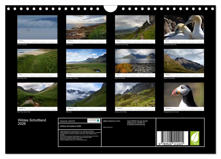 Produktbild: Wildes Schottland 2026 (Wandkalender 2026 DIN A4 quer), CALVENDO Monatskalender