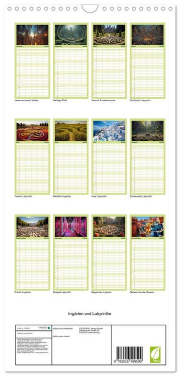 Produktbild: Familienplaner 2026 - Irrg&auml;rten und Labyrinthe mit 5 Spalten (Wandkalender, 21 x 45 cm) CALVENDO
