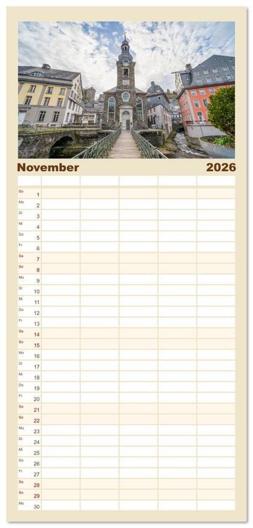 Produktbild: Familienplaner 2026 - Monschau Impressionen mit 5 Spalten (Wandkalender, 21 x 45 cm) CALVENDO