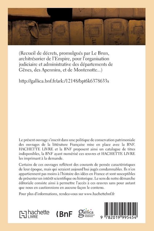 Produktbild: Recueil de d&eacute;crets pour l'organisation judiciaire et administrative des d&eacute;partements de G&ecirc;nes