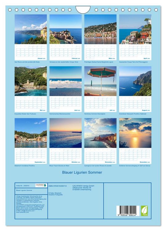 Produktbild: Blauer Ligurien Sommer (Wandkalender 2026 DIN A4 hoch), CALVENDO Monatskalender