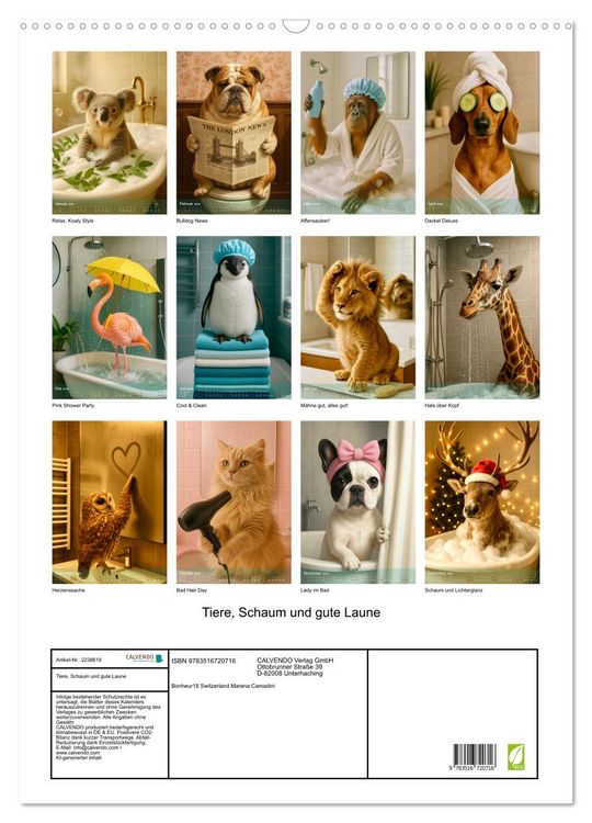 Produktbild: Tiere, Schaum und gute Laune (Wandkalender 2026 DIN A2 hoch), CALVENDO Monatskalender