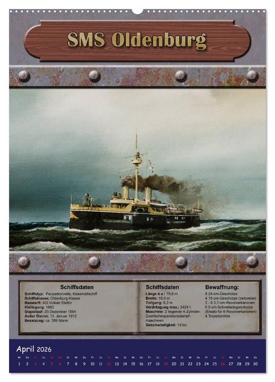 Produktbild: Die kaiserliche Marine 1871 - 1918 (Wandkalender 2026 DIN A2 hoch), CALVENDO Monatskalender