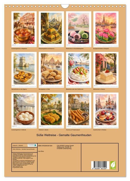 Produktbild: S&uuml;&szlig;e Weltreise - Gemalte Gaumenfreuden (Wandkalender 2027 DIN A3 hoch), CALVENDO Monatskalender