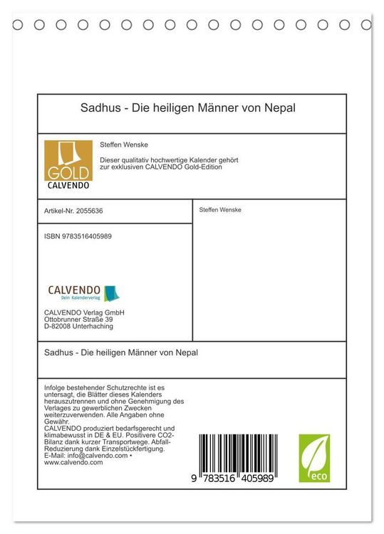 Produktbild: Sadhus - Die heiligen M&auml;nner von Nepal (Tischkalender 2026 DIN A5 hoch), CALVENDO Monatskalender