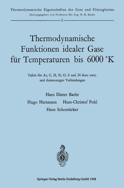 Produktbild: Thermodynamische Funktionen idealer Gase f&uuml;r Temperaturen bis 6000 &deg;K