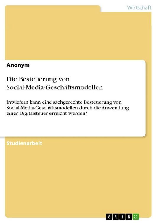 Produktbild: Die Besteuerung von Social-Media-Gesch&auml;ftsmodellen