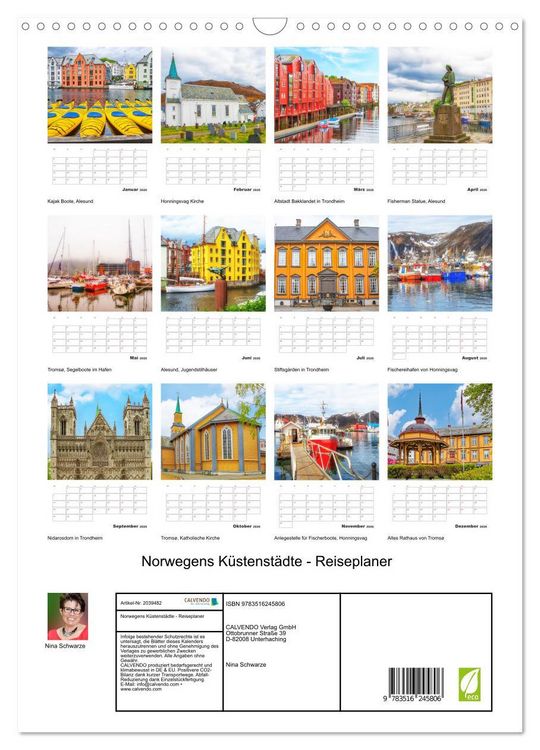 Produktbild: Norwegens K&uuml;stenst&auml;dte - Reiseplaner (Wandkalender 2026 DIN A3 hoch), CALVENDO Monatskalender