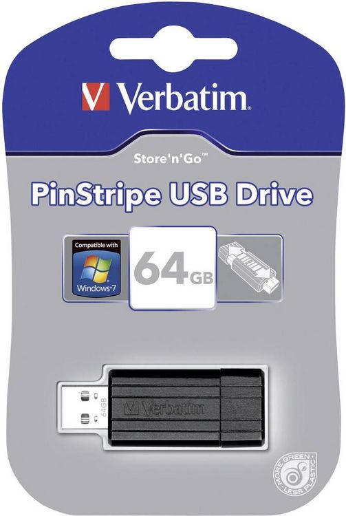 Produktbild: VERBATIM USB 2.0 Drive 64GB Pinstripe, schwarz