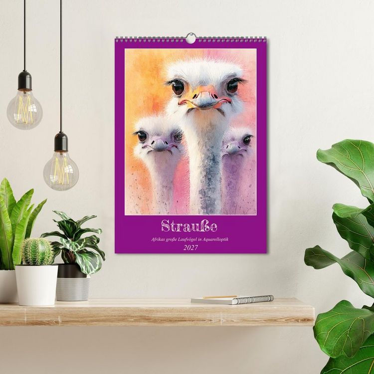 Produktbild: Strau&szlig;e. Afrikas gro&szlig;e Laufv&ouml;gel in Aquarelloptik (Wandkalender 2027 DIN A3 hoch), CALVENDO Monatskalender
