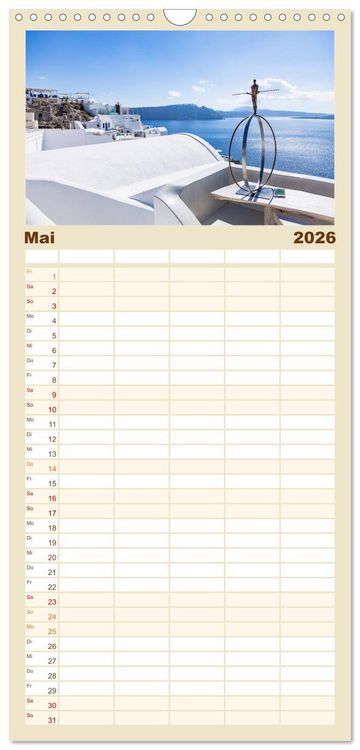 Produktbild: Familienplaner 2026 - Santorini - K&ouml;nigin der Kykladen mit 5 Spalten (Wandkalender, 21 x 45 cm) CALVENDO