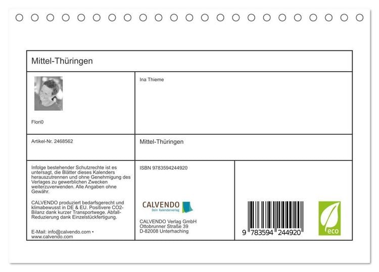 Produktbild: Mittel-Th&uuml;ringen (Tischkalender 2027 DIN A5 quer), CALVENDO Monatskalender