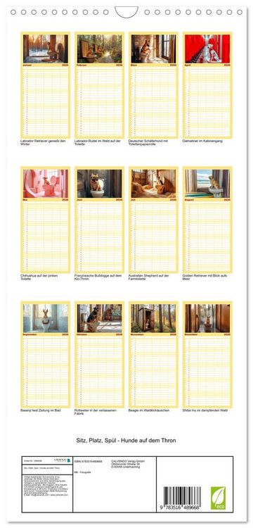 Produktbild: Familienplaner 2026 - Sitz, Platz, Sp&uuml;l - Hunde auf dem Thron mit 5 Spalten (Wandkalender, 21 x 45 cm) CALVENDO
