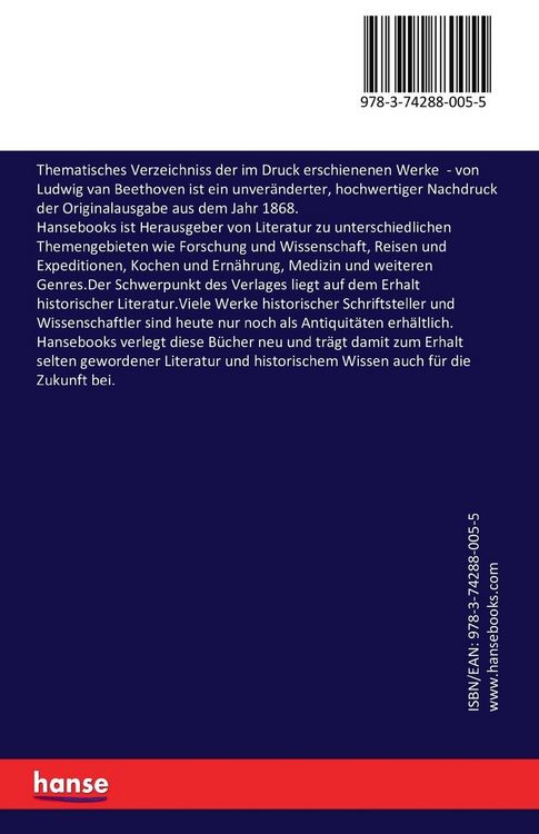 Thematisches Verzeichniss der im Druck erschienenen Werke