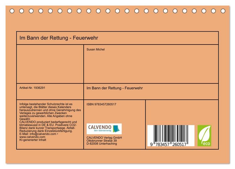 Produktbild: Im Bann der Rettung - Feuerwehr (Tischkalender 2026 DIN A5 quer), CALVENDO Monatskalender