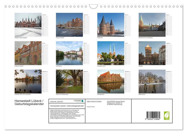 Produktbild: Hansestadt L&uuml;beck / Geburtstagskalender (Wandkalender 2026 DIN A3 quer), CALVENDO Monatskalender