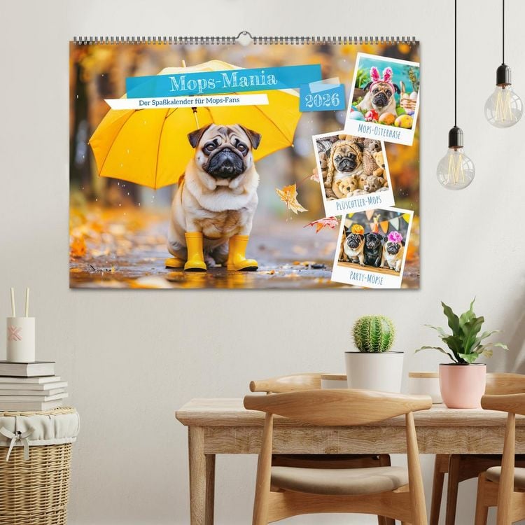 Produktbild: Mops-Mania - Der Spa&szlig;kalender f&uuml;r Mops-Fans (Wandkalender 2026 DIN A2 quer), CALVENDO Monatskalender