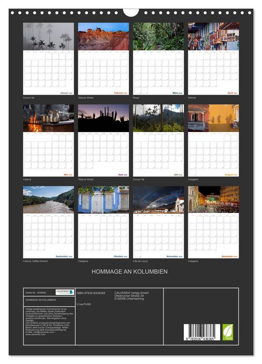 Produktbild: HOMMAGE AN KOLUMBIEN (Wandkalender 2026 DIN A3 hoch), CALVENDO Monatskalender