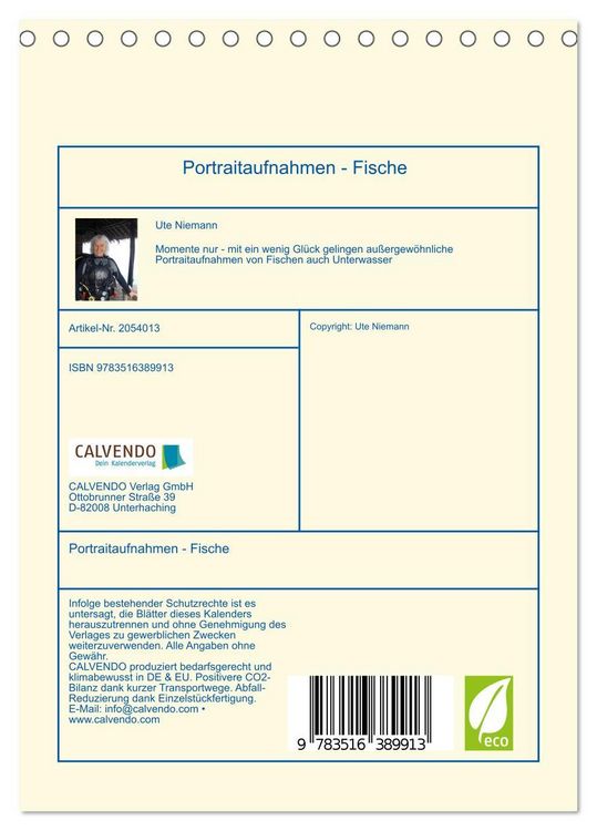 Produktbild: Portraitaufnahmen - Fische (Tischkalender 2026 DIN A5 hoch), CALVENDO Monatskalender