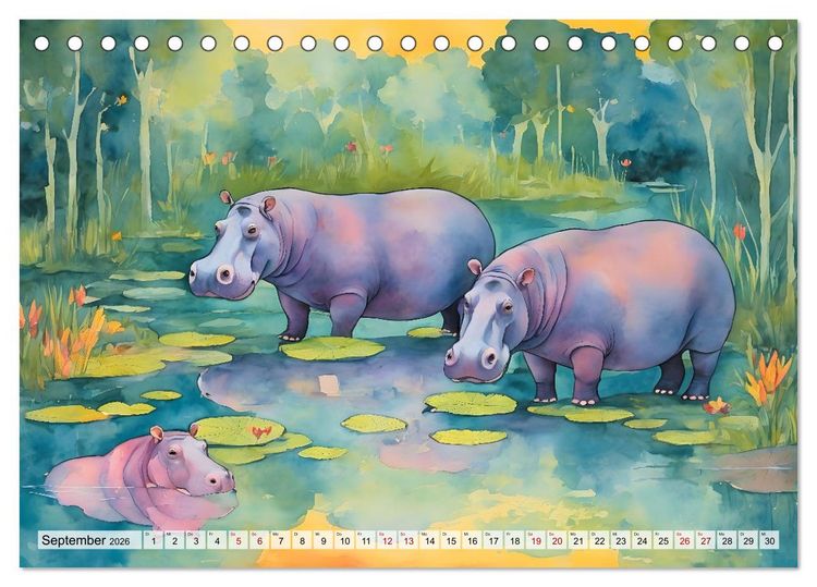 Produktbild: Hippos bekennen Farbe - kunterbunter Nilpferdspa&szlig; (Tischkalender 2026 DIN A5 quer), CALVENDO Monatskalender