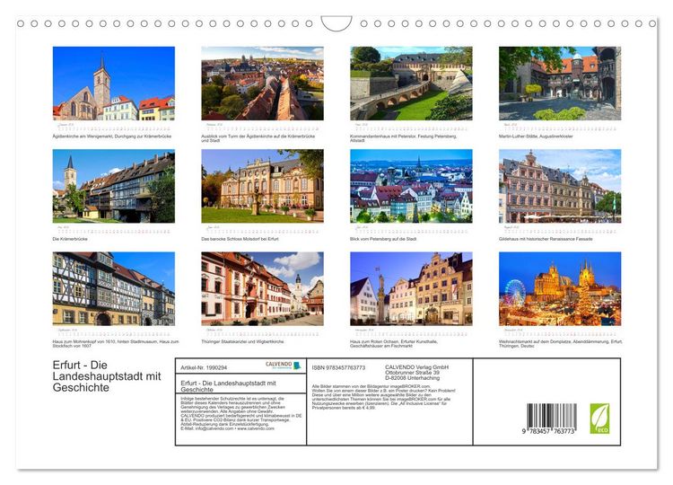 Produktbild: Erfurt - Die Landeshauptstadt mit Geschichte (Wandkalender 2026 DIN A3 quer), CALVENDO Monatskalender
