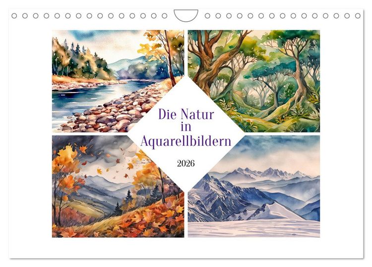 Produktbild: Die Natur in Aquarellbildern (Wandkalender 2026 DIN A4 quer), CALVENDO Monatskalender