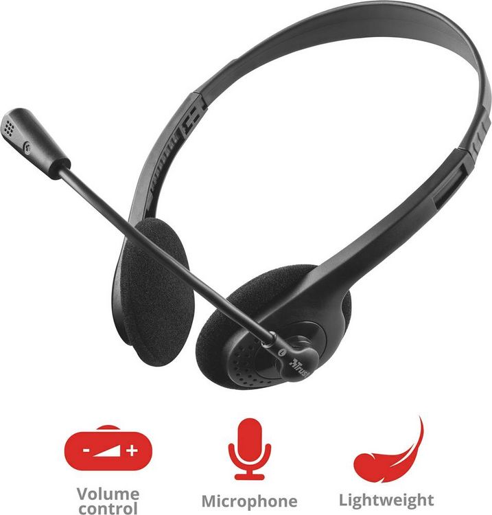 Produktbild: Trust Primo Chat On Ear Headset kabelgebunden Stereo Schwarz Lautst&auml;rkeregelung Computer