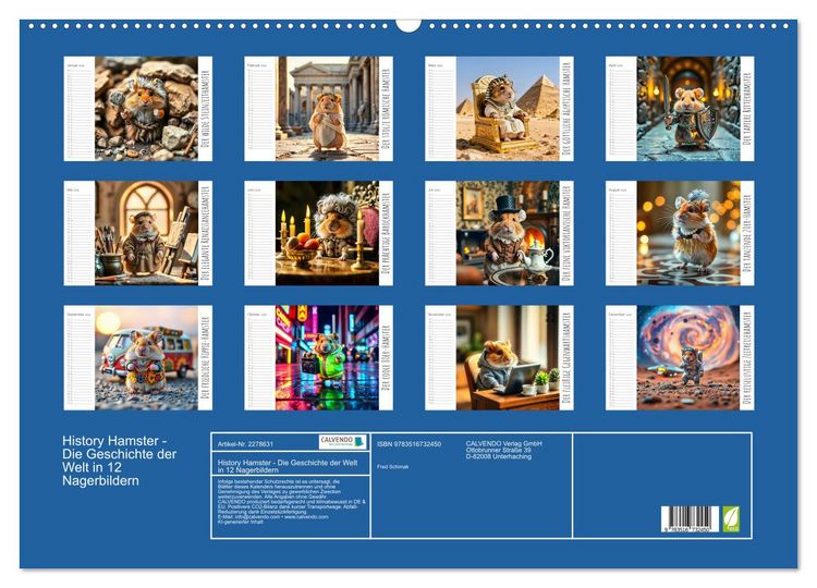 Produktbild: History Hamster - Die Geschichte der Welt in 12 Nagerbildern (Wandkalender 2026 DIN A2 quer), CALVENDO Monatskalender