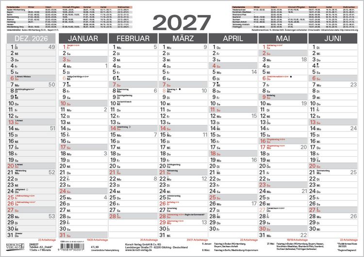Produktbild: Tafelkalender A3 "Stabil" 2027