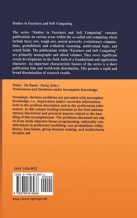 Produktbild: Preferences and Decisions under Incomplete Knowledge