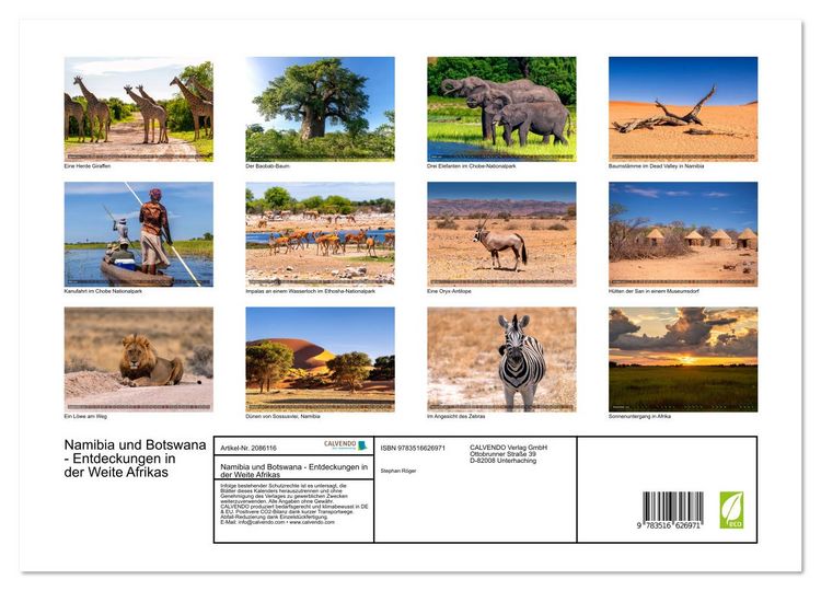Produktbild: Namibia und Botswana - Entdeckungen in der Weite Afrikas (Wandkalender 2026 DIN A3 quer), CALVENDO Monatskalender