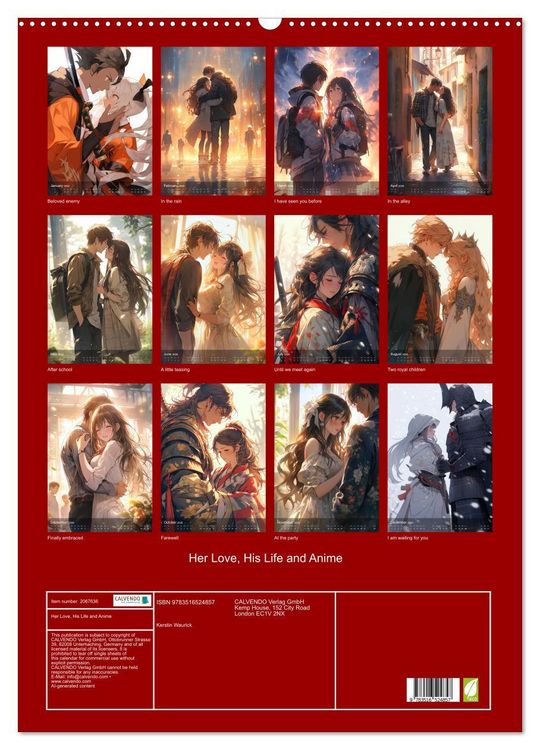 Produktbild: Her Love, His Life and Anime (Wall Calendar 2026 DIN A2 portrait), CALVENDO 12 Month Wall Calendar