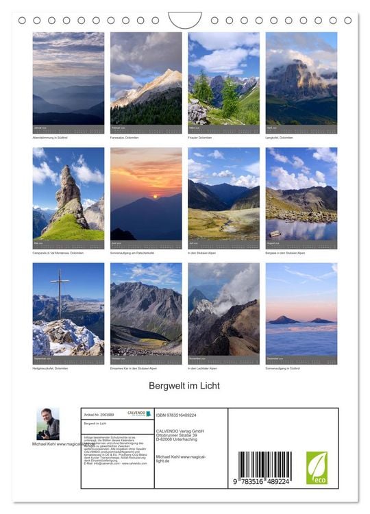 Produktbild: Bergwelt im Licht (Wandkalender 2026 DIN A4 hoch), CALVENDO Monatskalender