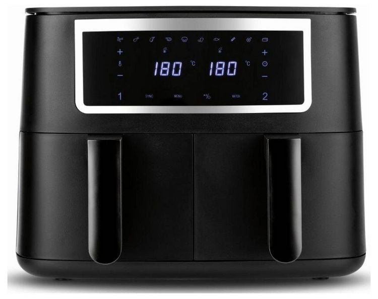 Produktbild: GourmetMaxx GOURMETmaxx Hei&szlig;luft-Fritteuse Doppelkorb 2x 4l schwarz matt/Edelstahl Hei&szlig;luft-Fritteuse 8 l 2600 W Schwarz