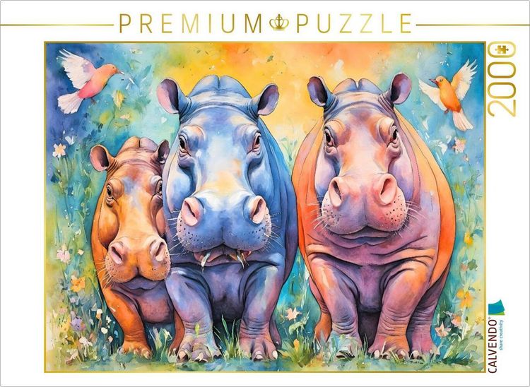 Produktbild: CALVENDO Puzzle Lustige, bunte Flusspferde | 2000 Teile Lege-Gr&ouml;&szlig;e 90x67cm Foto-Puzzle f&uuml;r gl&uuml;ckliche Stunden