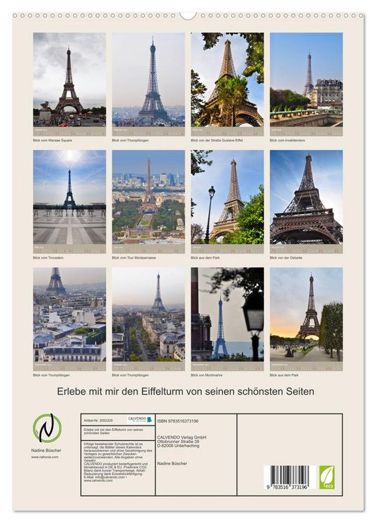 Produktbild: Erlebe mit mir den Eiffelturm von seinen sch&ouml;nsten Seiten (hochwertiger Premium Wandkalender 2026 DIN A2 hoch), Kunstdruck in Hochglanz