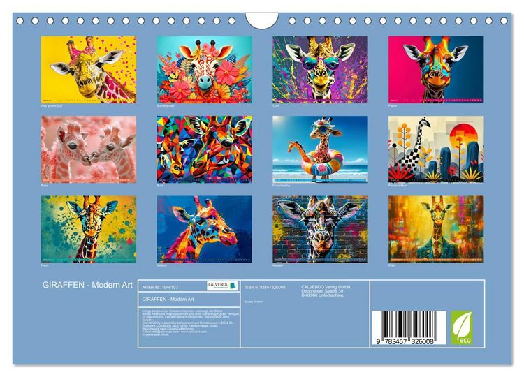 Produktbild: GIRAFFEN - Modern Art (Wandkalender 2026 DIN A4 quer), CALVENDO Monatskalender