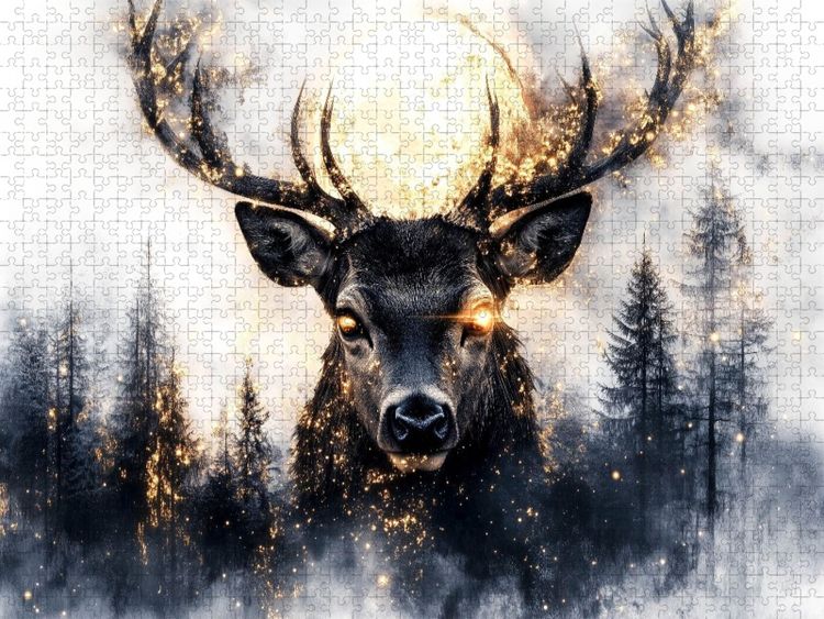 Produktbild: CALVENDO Puzzle Aus dem Nebel tritt der Traumhirsch - still und wunderbar | 1000 Teile Lege-Gr&ouml;&szlig;e 64x48cm Foto-Puzzle f&uuml;r gl&uuml;ckliche Stunden