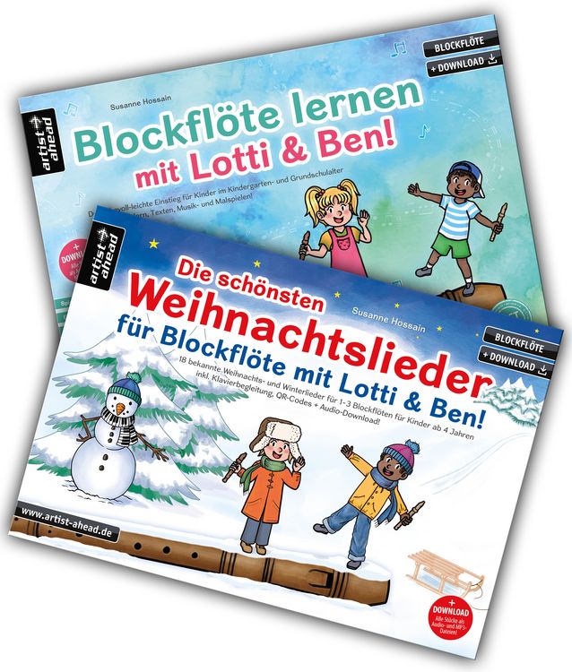 Produktbild: Blockfl&ouml;te lernen mit Lotti & Ben + Die sch&ouml;nsten Weihnachtslieder f&uuml;r Blockfl&ouml;te im Set!