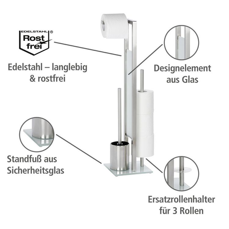 Produktbild: Stand WC-Garnitur Mod. Rivalta Edelstahl Matt, integrierter Toilettenpapierhalter