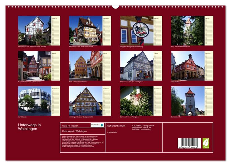 Produktbild: Unterwegs in Waiblingen (hochwertiger Premium Wandkalender 2026 DIN A2 quer), Kunstdruck in Hochglanz