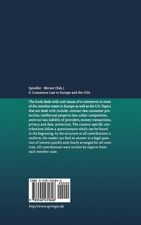 Produktbild: E-Commerce Law in Europe and the USA