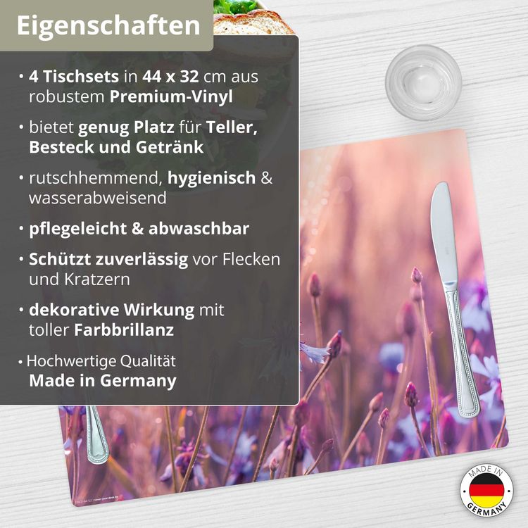 Produktbild: Tischsetmacher Tischsets Kornblumen in der Morgenr&ouml;te, aus hochwertigem Vinyl (4 St&uuml;ck), 44 x 32 cm