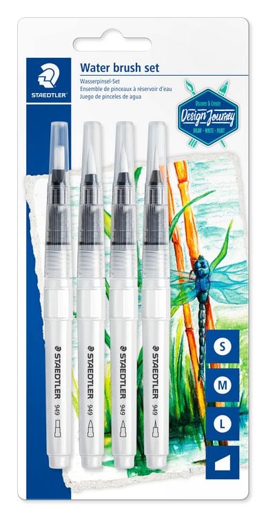 Produktbild: STAEDTLER Wasserpinsel rund fein, rund medium, rund gro&szlig;, Keilspitze, 4er Set