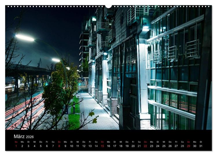Produktbild: hamburg - night views (Wandkalender 2026 DIN A2 quer), CALVENDO Monatskalender