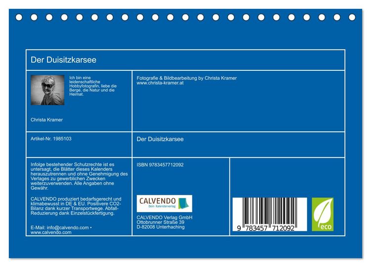 Produktbild: Der Duisitzkarsee (Tischkalender 2026 DIN A5 quer), CALVENDO Monatskalender